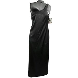 New RAMPAGE Sz 9 M  Formal One Shoulder Maxi Dress Beaded Satin w Slit Black